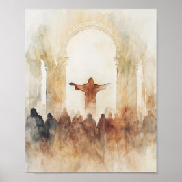 Christliche Wasserfarbenmauer Art Jesus Gottesdien Poster
