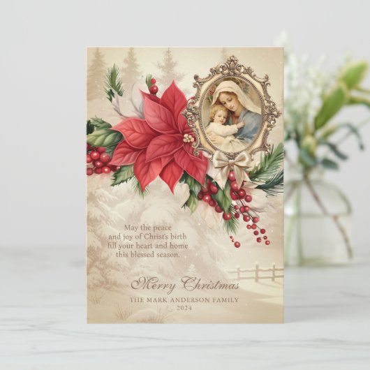 Christliche Weihnachtsfeier Poinsettia Mary & Jesu (Stehend Vorderseite)