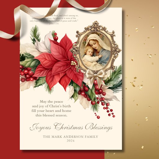 Christliche Weihnachtsfeier Poinsettia Mary & Jesu