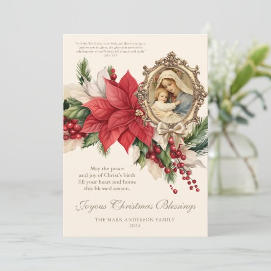 Christliche Weihnachtsfeier Poinsettia Mary & Jesu (Stehend Vorderseite)