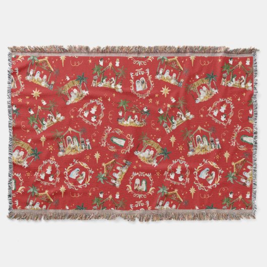 Christliche Weihnachtsgebirgskrippe Rot Decke (Vorderseite)