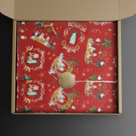 Christliche Weihnachtsgebirgskrippe Rot Geschenkpapier