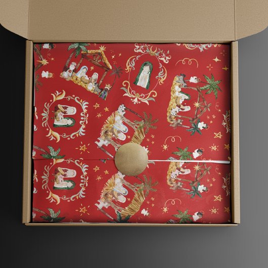 Christliche Weihnachtsgebirgskrippe Rot Geschenkpapier