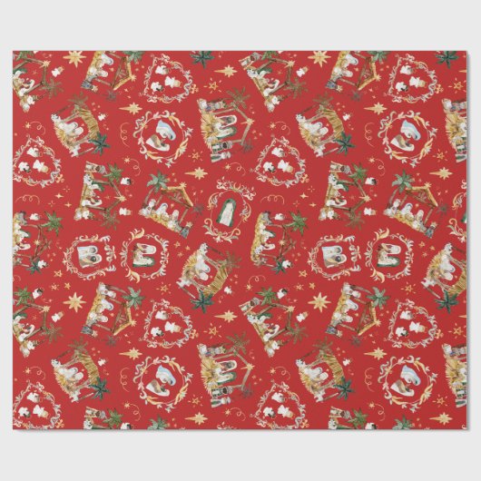 Christliche Weihnachtsgebirgskrippe Rot Geschenkpapier (Flach)