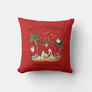 Christliche Weihnachtsgebirgskrippe Rot Kissen