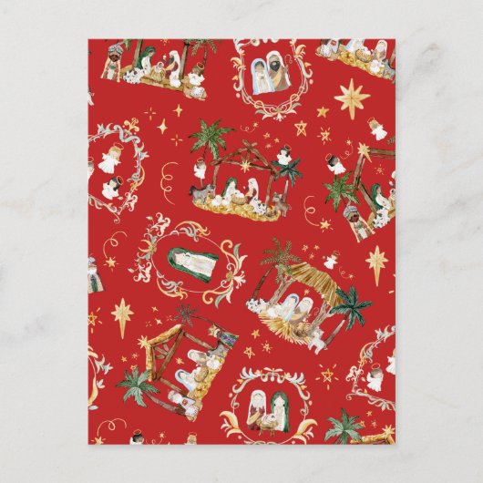 Christliche Weihnachtsgebirgskrippe Rot Postkarte (Vorderseite)