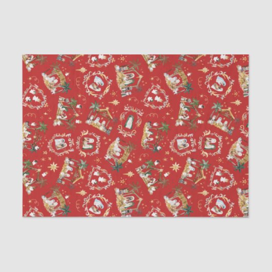 Christliche Weihnachtsgebirgskrippe Rot Seidenpapier (Vorderseite)