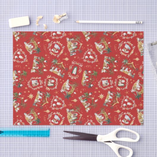 Christliche Weihnachtsgebirgskrippe Rot Seidenpapier (Handwerk)