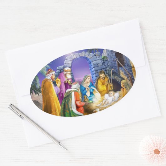 Christliche Weihnachtskarte Ovaler Aufkleber (Umschlag)