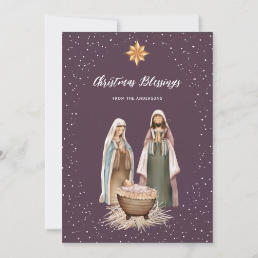 Christliche Weihnachtskrippe religiös Feiertagskarte (Vorderseite)