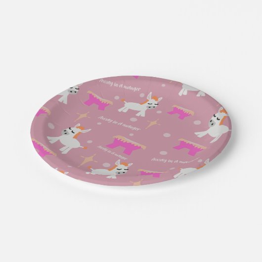 Christliche Weihnachtskrippe Rosa Pappteller (Schrägansicht)