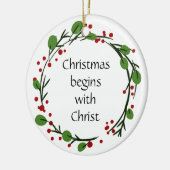 Christliche Weihnachtsschrift Keramik Ornament (Links)