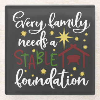 Christliche Weihnachtsstall-Familienfundament Glasuntersetzer