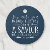 Christliche Weihnachtsverse Typografie Holiday Blu Geschenkanhänger (Vorderseite)