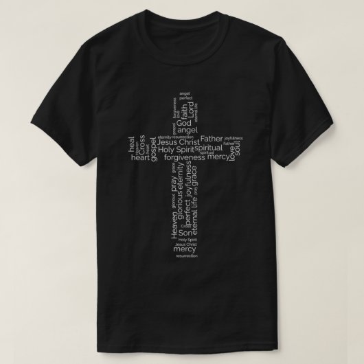 Christliche Word-Wolke in Form eines Kreuzes T-Shirt (Design vorne)