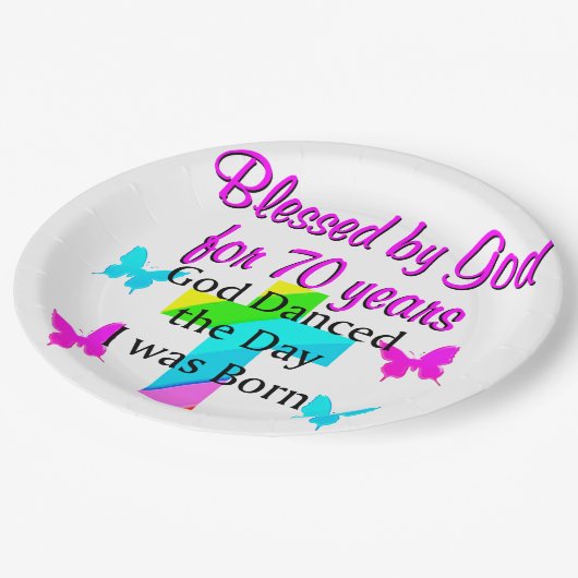 CHRISTLICHER 70. GEBURTSTAG PAPPTELLER (Schrägansicht)