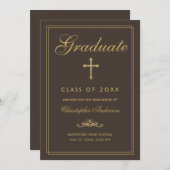 Christlicher Abschluss Brown Gold Cross Script Ankündigung (Vorne/Hinten)