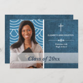 Christlicher Abschluss Foto Ankündigung Blauer Tex (Vorne/Hinten)