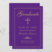 Christlicher Abschluss Lila Gold Cross Script Ankündigung (Vorne/Hinten)