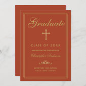 Christlicher Abschluss Orange Gold Cross Script Ankündigung (Vorne/Hinten)