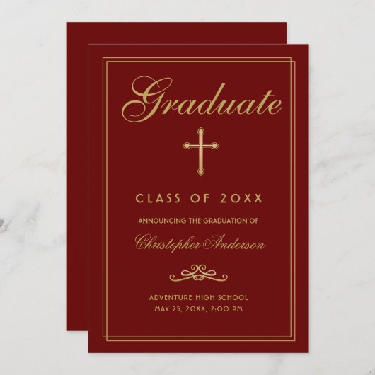 Christlicher Abschluss Red Gold Cross Ankündigung (Vorne/Hinten)