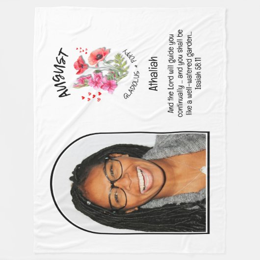 Christlicher AUGUST Geburtsmonat Blume NAME FOTO Fleecedecke (Vorderseite)