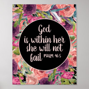 Christlicher Bibelvers Pink Purple Floral Schwarz Poster