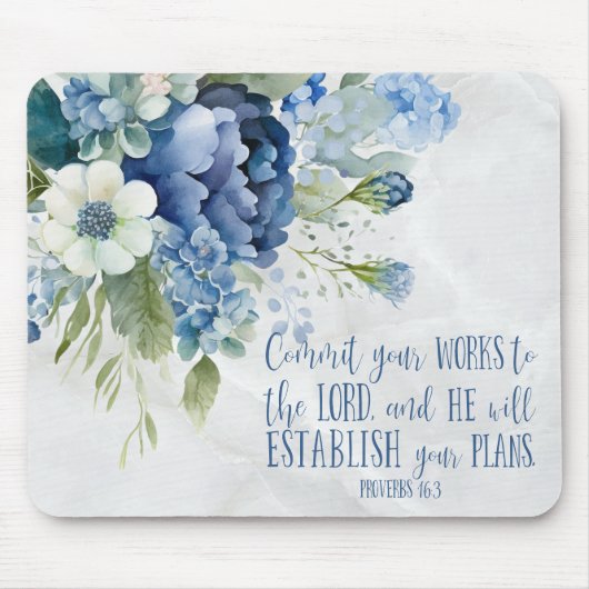 Christlicher Blauer Marmor Bläserblütenverse Mousepad (Vorne)