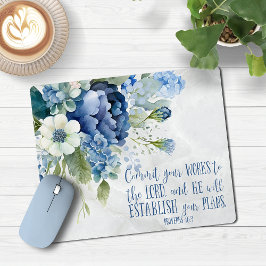 Christlicher Blauer Marmor Bläserblütenverse Mousepad