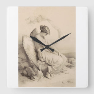 Christlicher Engel sitzt auf einem Stein Quadratische Wanduhr