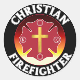 Christlicher Feuerwehrmann Red St Florian Cross IN Runder Aufkleber