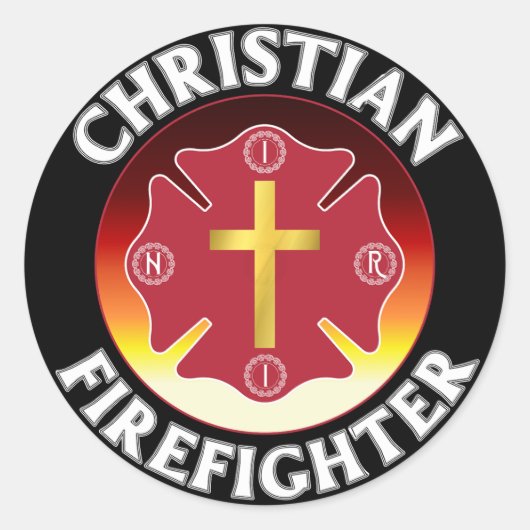 Christlicher Feuerwehrmann Red St Florian Cross IN Runder Aufkleber (Vorderseite)