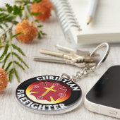 Christlicher Feuerwehrmann Red St Florian Cross IN Schlüsselanhänger (Vorderseite rechts)