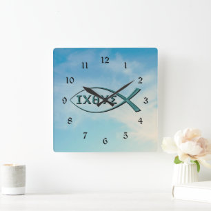 Christlicher Fisch - Jesusfisch Quadratische Wanduhr