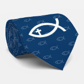Christlicher Fisch mit Crucifix - Blaue Krawatte (Gerollt)