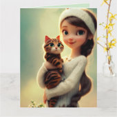 CHRISTLICHER GEBURTSTAG-MÄDCHEN UND KATZKUNSTPHILI KARTE (Gelbe Blume)