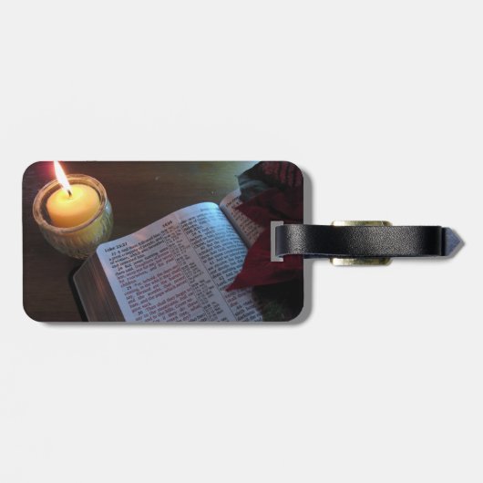 Christlicher Gepäckanhänger mit Ledergurt (Rückseite horizontal)