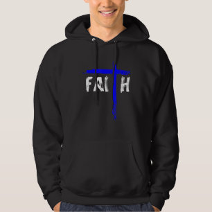 Christlicher Glaube und Kreuz Blau Linie Polizeibe Hoodie