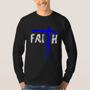 Christlicher Glaube und Kreuz Blau Linie Polizeibe T-Shirt