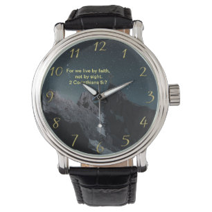 Christlicher Glaubenskreuz mit 2 Korinthesen 5:7 Armbanduhr