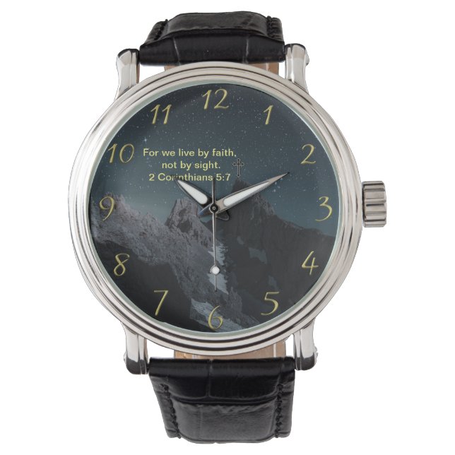 Christlicher Glaubenskreuz mit 2 Korinthesen 5:7 Armbanduhr (Vorderseite)