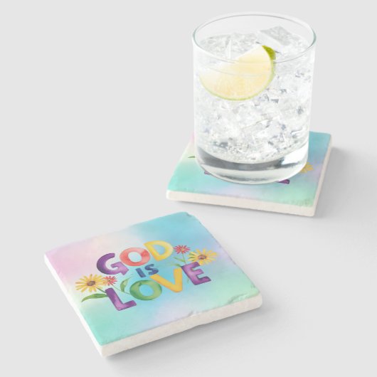 Christlicher Gott ist Liebe Bunte Daisy Blume Quot Steinuntersetzer (Seitenansicht)