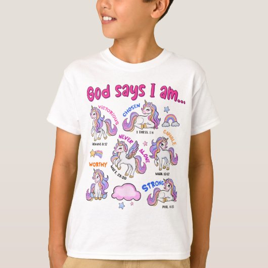 Christlicher Gott sagt, ich sei Unicorn Bibel Vers T-Shirt (Vorderseite)
