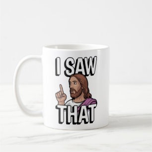 Christlicher Jesus beobachtet dich, Jesus, ich hab Kaffeetasse