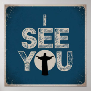 Christlicher Jesus beobachtet dich, Jesus ich sehe Poster