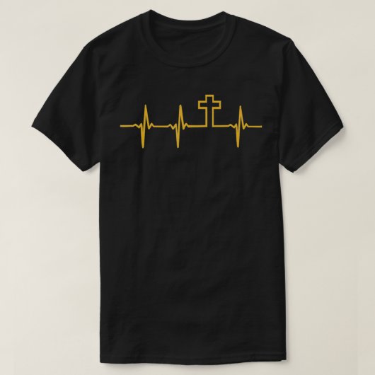 Christlicher Jesus GOD Religious Cross Heartbeat T-Shirt (Design vorne)
