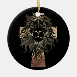 Christlicher Jesus Lion des Stammes Judah Cross Keramik Ornament