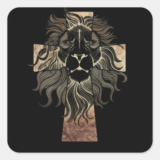 Christlicher Jesus Lion des Stammes Judah Cross Quadratischer Aufkleber (Vorderseite)
