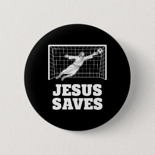 Christlicher Jesus rettet Fußballtorwart Glaube In Button
