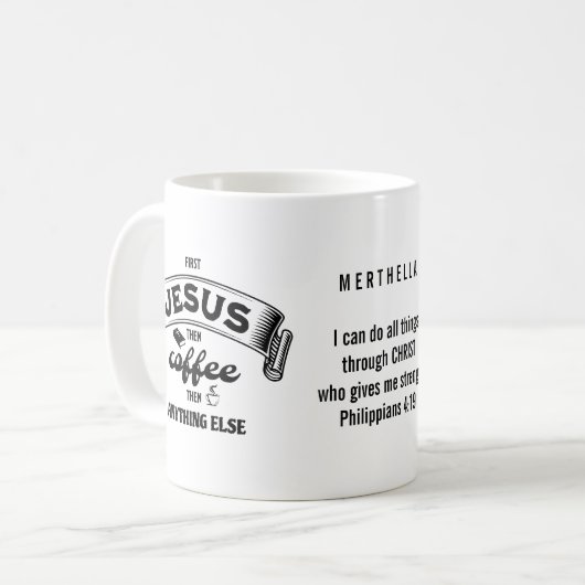 Christlicher JESUS UND KAFFEE Kaffeetasse (Vorderseite Links)